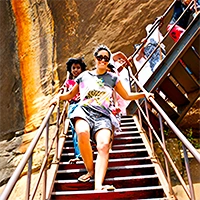 Climbing down Sigiriya Rock