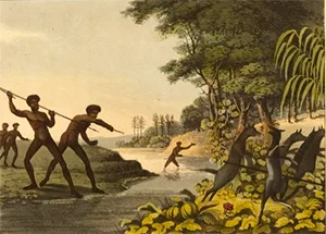 Aborigines hunting kangaroos